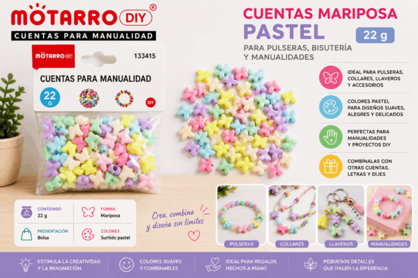 Cuentas Mariposa Pastel 22 g para Pulseras y Manualidades Cuentas mariposa pastel de 22 g para pulseras, collares, llaveros, bisutería y manualidades DIY