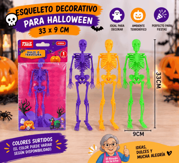 Esqueleto Decorativo para Halloween 33 x 9 cm – Color Surtido Esqueleto decorativo para Halloween de 33 x 9 cm disponible en colores surtidos