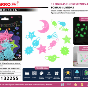 Set de 15 Figuras Fluorescentes Adhesivas – Formas y Colores Surtidos Set de 15 figuras fluorescentes adhesivas en formas y colores surtidos para decorar paredes, dormitorios y espacios creativos.