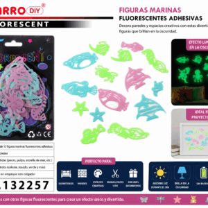 Set de 15 Figuras Marinas Fluorescentes Adhesivas – Colores Surtidos Set de 15 figuras marinas fluorescentes adhesivas en formas y colores surtidos para decorar paredes, dormitorios y espacios creativos.