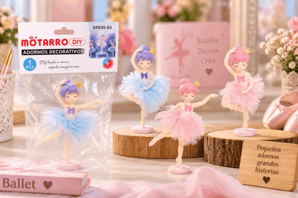 Figurita Decorativa Bailarina de Ballet – Diseños Surtidos Figurita decorativa de bailarina de ballet con empaque visible, vestido tipo tutú y diseños surtidos