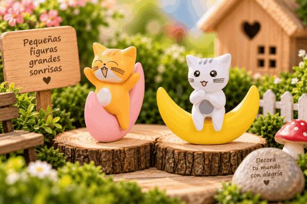 Figuritas Decorativas de Gatitos sobre Luna – 2 Piezas Set de 2 figuritas decorativas de gatitos sobre luna, ideales para mini jardines, maquetas y pequeños escenarios creativos