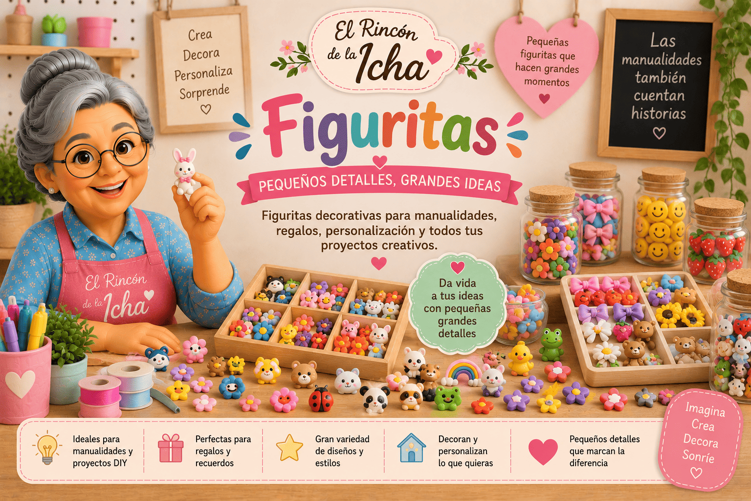 Figuritas Decorativas para Manualidades | El Rincón de la Icha Figuritas decorativas de colores para manualidades, regalos, decoración y proyectos DIY