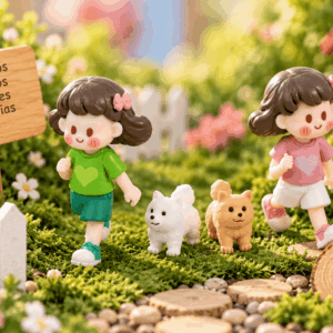 Figuritas Decorativas Niña con Perrito – 2 Piezas – Diseños Surtidos Set de 2 figuritas decorativas de niña con perrito en diseños surtidos, ideal para mini jardines, maquetas y escenarios creativos