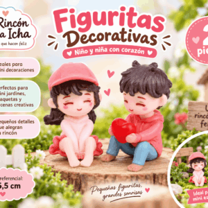 Set de 2 figuritas decorativas de niño y niña con corazón, ideales para mini jardines, maquetas y escenarios creativos