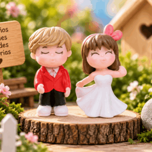 Figuritas Decorativas Niño y Niña Elegantes – 2 Piezas Set de 2 figuritas decorativas de niño y niña con vestimenta elegante, ideales para mini jardines, maquetas y escenarios creativos