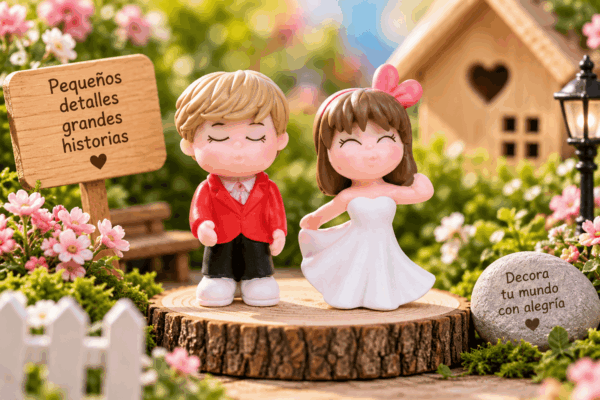 Figuritas Decorativas Niño y Niña Elegantes – 2 Piezas Set de 2 figuritas decorativas de niño y niña con vestimenta elegante, ideales para mini jardines, maquetas y escenarios creativos