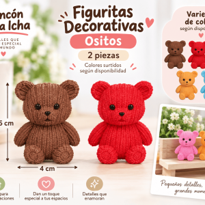 Set de 2 figuritas decorativas de ositos con acabado texturizado, colores surtidos y medida de 4 x 5 cm