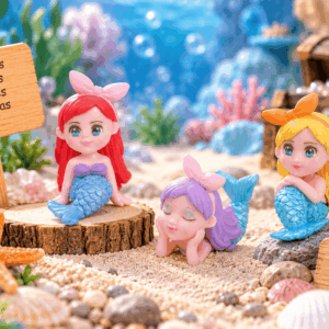 Figuritas Decorativas de Sirenas – 2 Piezas – Diseños Surtidos Set de 2 figuritas decorativas de sirenas en diseños surtidos, ideales para mini jardines, maquetas y escenarios de fantasía