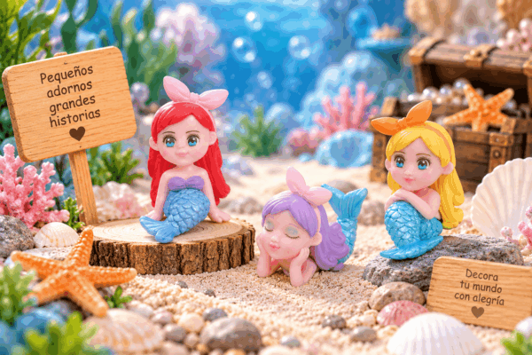 Set de 2 figuritas decorativas de sirenas en diseños surtidos, ideales para mini jardines, maquetas y escenarios de fantasía