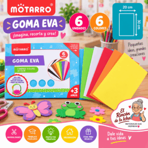 Goma Eva Motarro 6 Unidades 6 Colores 20 x 30 cm Goma Eva Motarro de 6 unidades en 6 colores surtidos, tamaño 20 x 30 cm