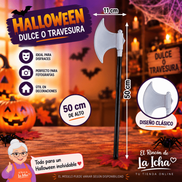 Hacha Halloween Decorativa 50 x 11 cm Hacha Halloween decorativa de 50 x 11 cm para disfraces y ambientaciones temáticas