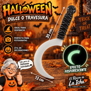 Hoz Halloween Fosforescente Decorativa 35 x 13 cm Hoz Halloween fosforescente decorativa de 35 x 13 cm para disfraces y decoración de terror