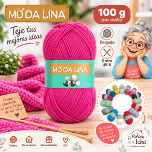 Lana Fucsia Moda Lina 100 g Delgado Lana Moda Lina fucsia de 100 g y grosor delgado para tejidos y manualidades