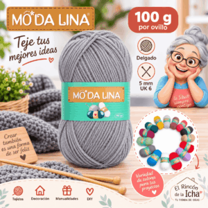 Lana Gris Claro Moda Lina 100 g Delgado Lana Moda Lina gris claro de 100 g y grosor delgado para tejidos y manualidades