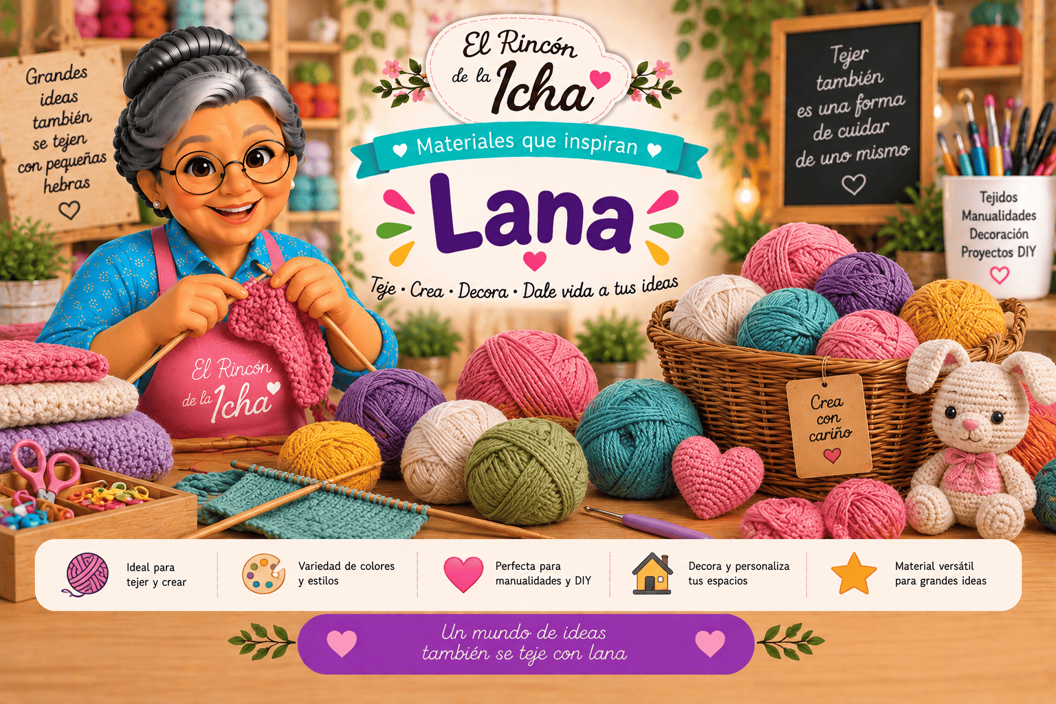Lana para Tejidos y Manualidades | El Rincón de la Icha Lana de distintos colores para tejidos, manualidades, decoración y proyectos DIY