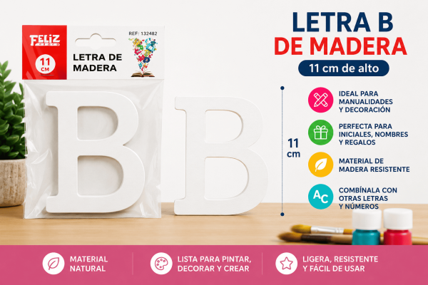 Letra B de madera de 11 cm para manualidades, decoración, nombres e iniciales personalizadas