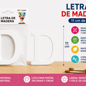 Letra D de Madera 11 cm para Manualidades y Decoración Letra D de madera de 11 cm para manualidades, decoración, nombres e iniciales personalizadas