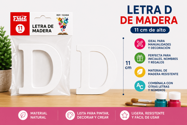 Letra D de Madera 11 cm para Manualidades y Decoración Letra D de madera de 11 cm para manualidades, decoración, nombres e iniciales personalizadas