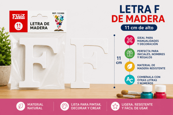Letra F de Madera 11 cm para Manualidades y Decoración Letra F de madera de 11 cm para manualidades, decoración, nombres e iniciales personalizadas