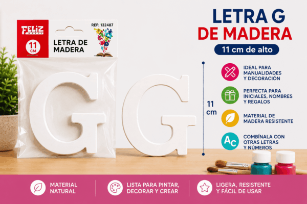 Letra G de Madera 11 cm para Manualidades y Decoración Letra G de madera de 11 cm para manualidades, decoración, nombres e iniciales personalizadas