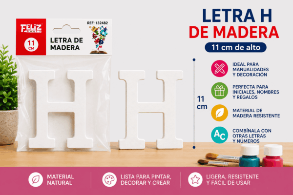 Letra H de Madera 11 cm para Manualidades y Decoración Letra H de madera de 11 cm para manualidades, decoración, nombres e iniciales personalizadas