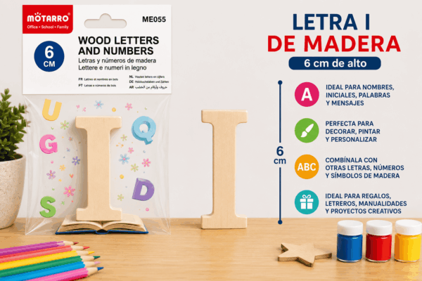 Letra I de Madera 6 cm para Manualidades y Decoración Letra I de madera de 6 cm para manualidades, decoración, nombres, iniciales y letreros personalizados