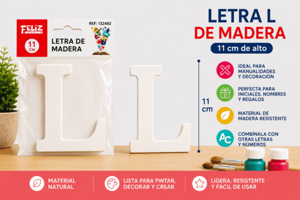 Letra L de Madera 11 cm para Manualidades y Decoración Letra L de madera de 11 cm para manualidades, decoración, nombres e iniciales personalizadas