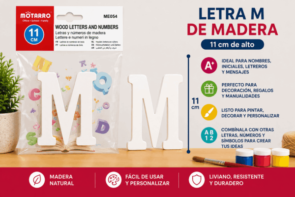 Letra M de Madera 11 cm para Manualidades y Decoración Letra M de madera de 11 cm para manualidades, decoración, nombres, iniciales y letreros personalizados