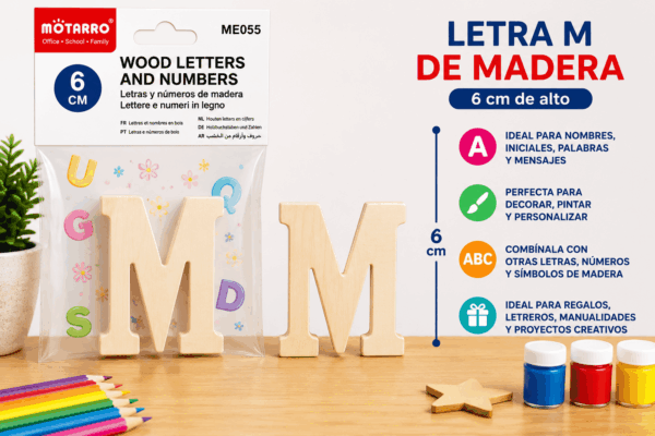 Letra M de Madera 6 cm para Manualidades y Decoración Letra M de madera de 6 cm para manualidades, decoración, nombres, iniciales y letreros personalizados