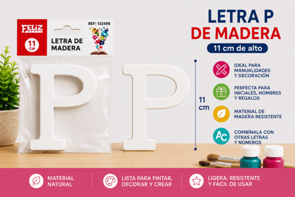 Letra P de Madera 11 cm para Manualidades y Decoración Letra P de madera de 11 cm para manualidades, decoración, nombres e iniciales personalizadas