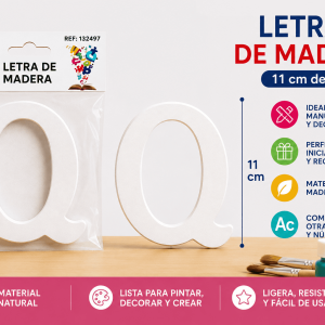 Letra Q de Madera 11 cm para Manualidades y Decoración Letra Q de madera de 11 cm para manualidades, decoración, nombres y proyectos personalizados