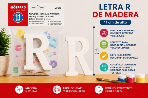 Letra R de Madera 11 cm para Manualidades y Decoración Letra R de madera de 11 cm para manualidades, decoración, nombres, iniciales y letreros personalizados