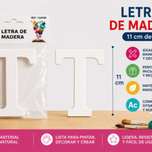 Letra T de Madera 11 cm para Manualidades y Decoración Letra T de madera de 11 cm para manualidades, decoración, nombres e iniciales personalizadas