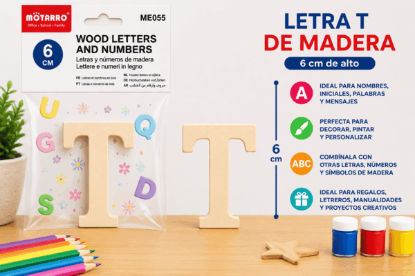 Letra T de Madera 6 cm para Manualidades y Decoración Letra T de madera de 6 cm para manualidades, decoración, nombres, iniciales y letreros personalizados