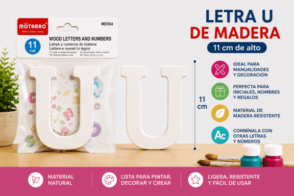 Letra U de Madera 11 cm para Manualidades y Decoración Letra U de madera de 11 cm para manualidades, decoración, nombres e iniciales personalizadas