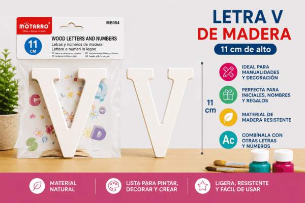 Letra V de Madera 11 cm para Manualidades y Decoración Letra V de madera de 11 cm para manualidades, decoración, nombres e iniciales personalizadas