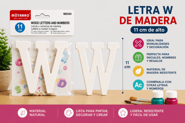 Letra W de Madera 11 cm para Manualidades y Decoración Letra W de madera de 11 cm para manualidades, decoración, nombres e iniciales personalizadas