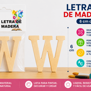 Letra W de Madera 6 cm para Manualidades y Decoración Letra W de madera de 6 cm para manualidades, decoración, nombres e iniciales personalizadas