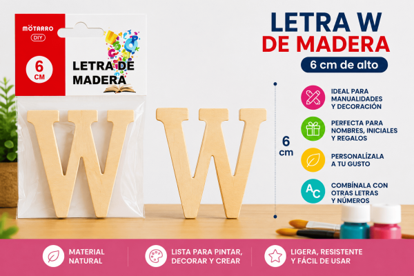 Letra W de madera de 6 cm para manualidades, decoración, nombres e iniciales personalizadas