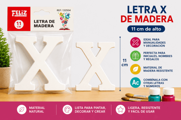 Letra X de Madera 11 cm para Manualidades y Decoración Letra X de madera de 11 cm para manualidades, decoración, nombres y proyectos personalizados