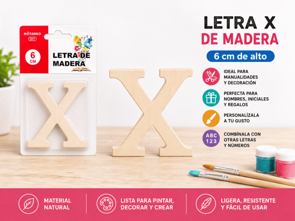 Letra X de madera de 6 cm para manualidades, decoración, nombres y proyectos personalizados