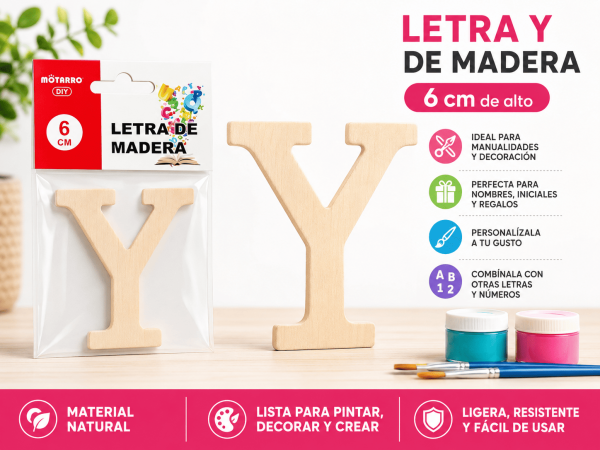 Letra Y de madera de 6 cm para manualidades, decoración, nombres y proyectos personalizados