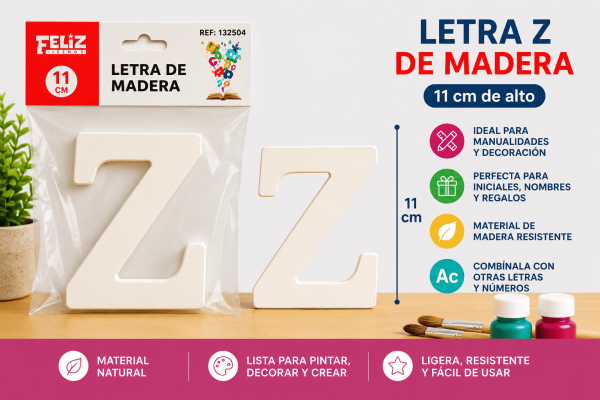Letra Z de Madera 11 cm para Manualidades y Decoración Letra Z de madera de 11 cm para manualidades, decoración, nombres y proyectos personalizados