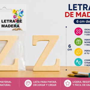 Letra Z de Madera 6 cm para Manualidades y Decoración Letra Z de madera de 6 cm para manualidades, decoración, nombres y proyectos personalizados