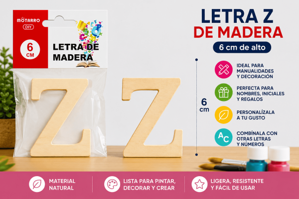 Letra Z de Madera 6 cm para Manualidades y Decoración Letra Z de madera de 6 cm para manualidades, decoración, nombres y proyectos personalizados