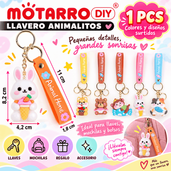 Llavero Animalitos Kawaii con Correa Animal Home Motarro DIY Llavero animalitos kawaii con correa Animal Home Motarro DIY en colores y diseños surtidos para llaves y mochilas