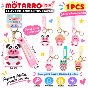 Llavero animalitos kawaii con correa Motarro DIY en colores y diseños surtidos para llaves y mochilas