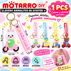 Llavero animalitos en scooter con correa Good Luck Motarro DIY en colores y diseños surtidos para llaves y mochilas