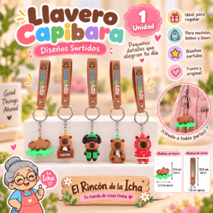 Llavero Capibara con Correa y Accesorios Surtidos | El Rincón de la Icha Llavero capibara con correa, argolla metálica y accesorios surtidos